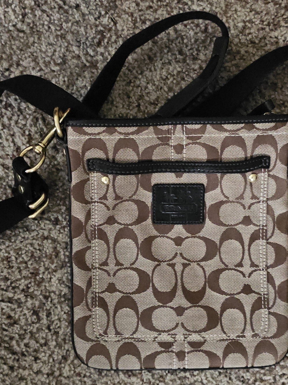 Coach Tan and Brown Signature Crossbody Bag